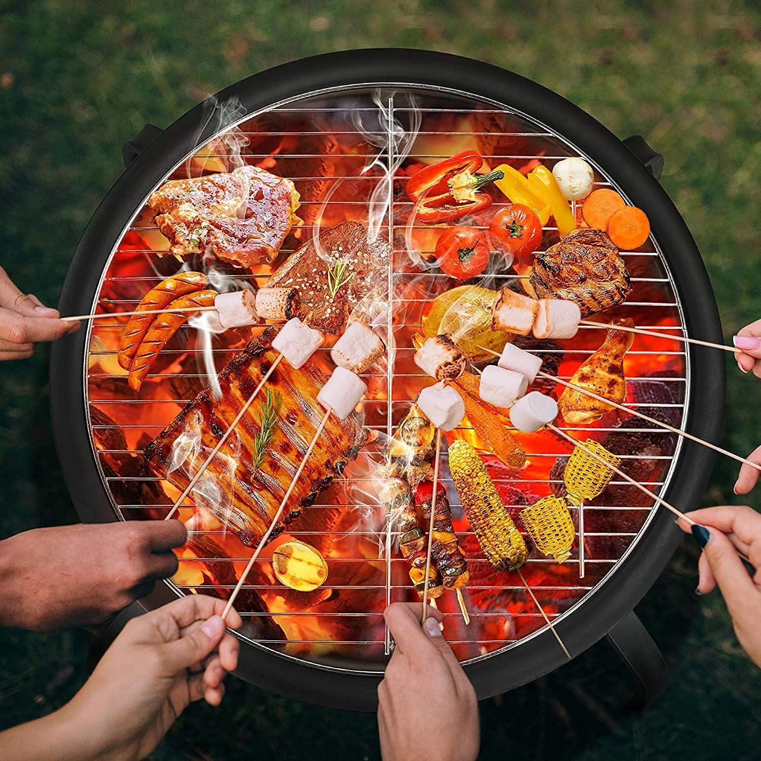 Outdoor Fire Pit Wood Burning Steel BBQ Grill Fire Pit Bowl with Mesh Fire Pit Outdoor Fireplace