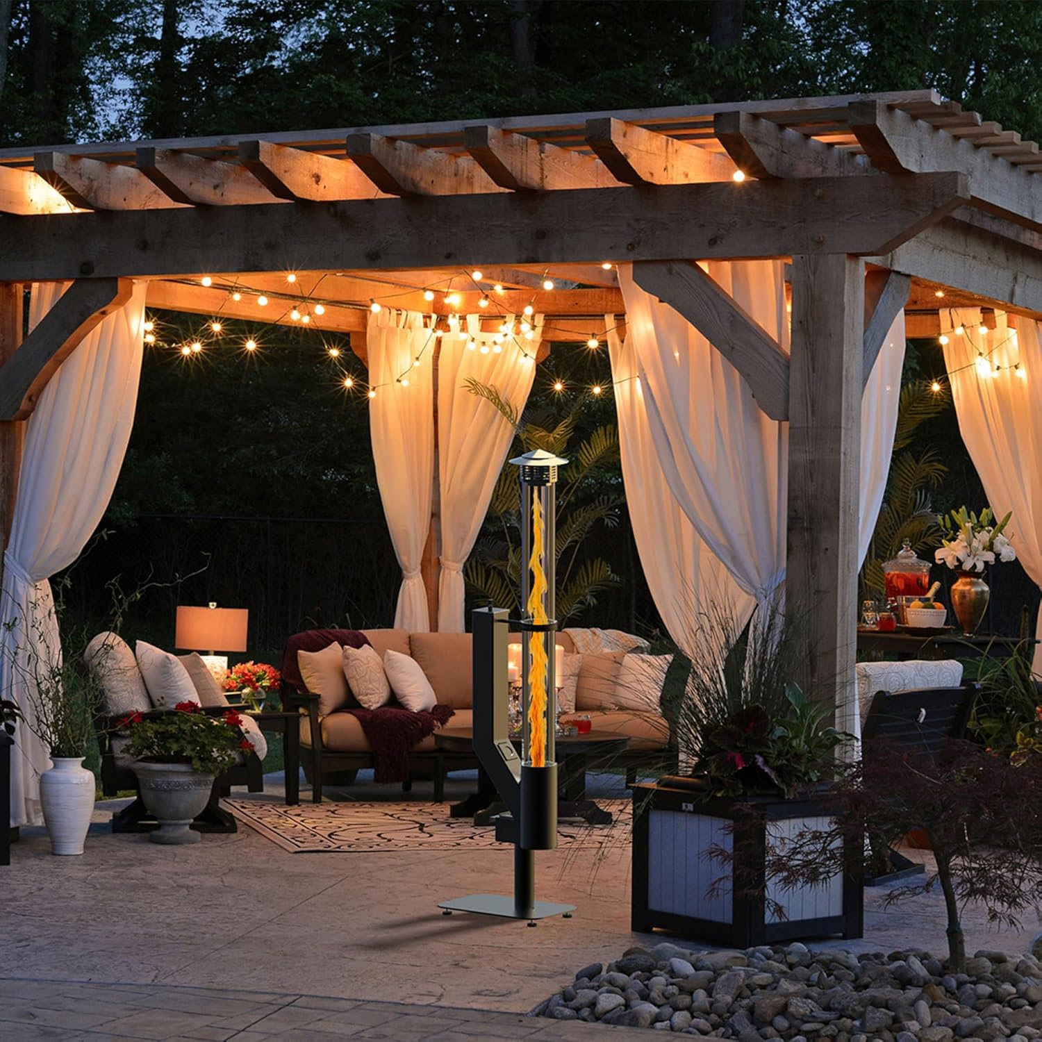 Smokeless Outdoor Pellet Fire Pit – Spiral Swirling Flame Column with Glass Tube, Creates Cozy Patio & Garden Ambience, Great for Backyard & Camping