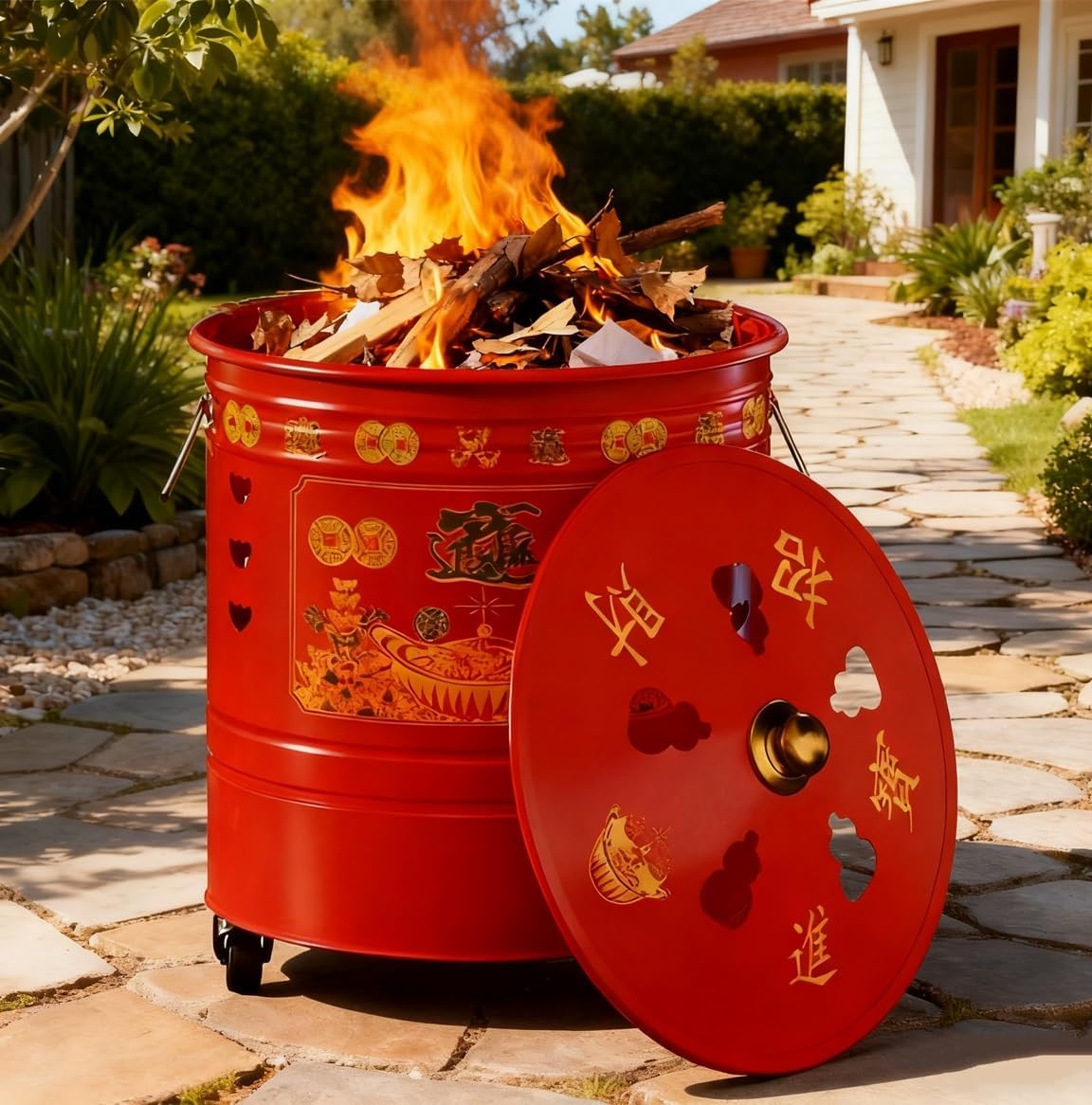 Burn Barrel, Firepits, Paper Burner, Incinerator, Including Tripod Fire Hook, for Leaves Trash Camping Bonfire Backyard(33cm/13in)