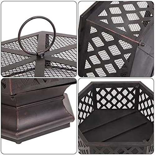 22'' Multifunctional Fire Pit Table 6 Corners Metal Firepit Stove Backyard Patio Garden Fireplace for Camping, Outdoor, and Picnic (22 inches)