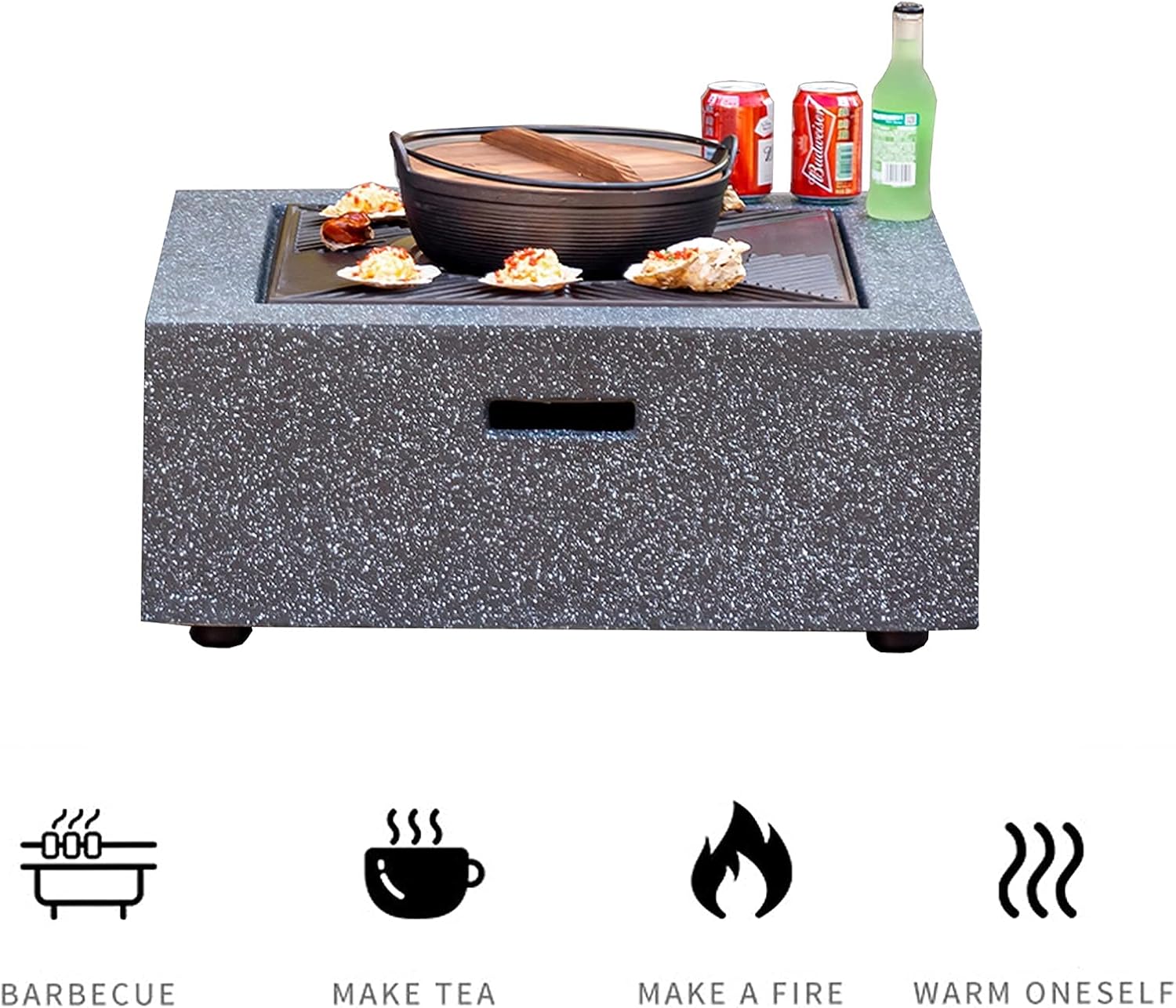 Fire Pit Outdoor fire Pit, 28-inch Square Wood-Burning fire Pit, with Spark Screen, Fireplace Poker, Barbecue Set