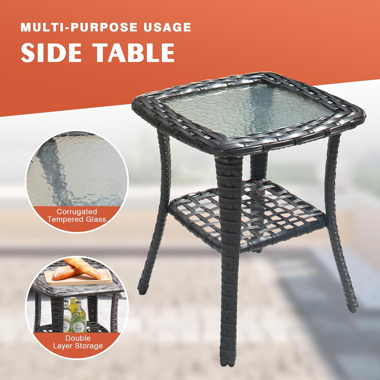 HOOOWOOO Patio Outdoor Furniture Set with Fire Pit Table,6 Piece Wicker Couch Sofa Swivel Chair Set,Weather Resistant Conversation Seating High Back Curve Arm(Orange Red)