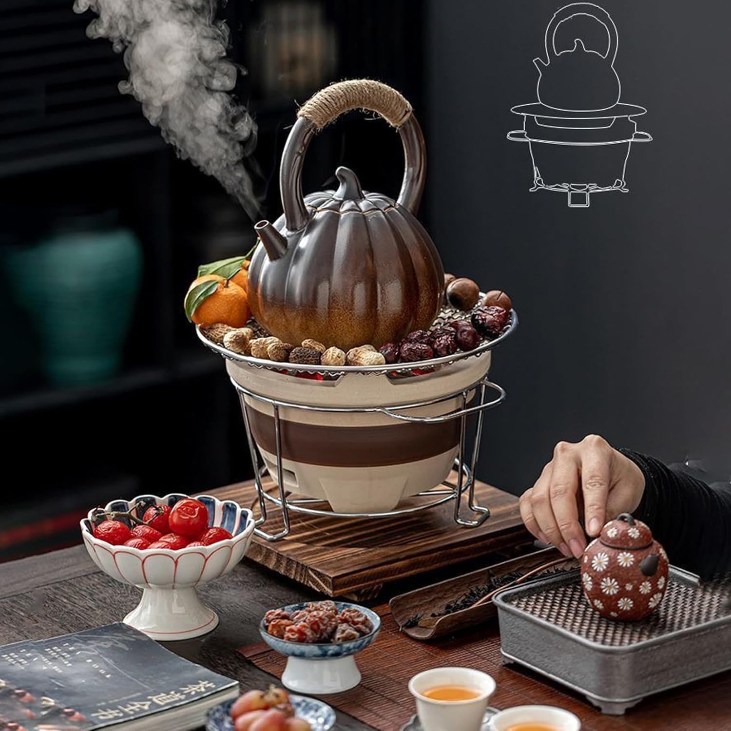 BNEI Ceramic fire Pit, Portable Tabletop fire Pit, Three, Suitable for Winter Heating, Barbecue (Large)