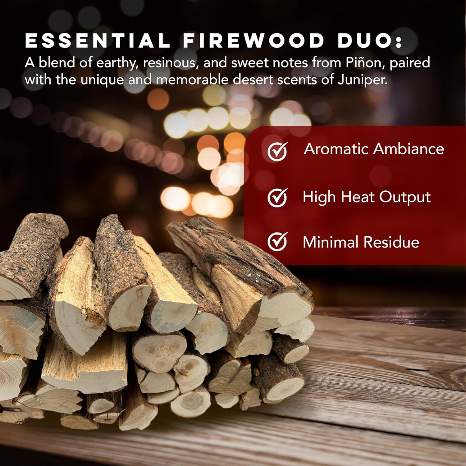 Old Wood Piñon & Juniper Firewood Box - Aromatic Blend for Indoor/Outdoor Use, 13-14 Inch Logs, Southwest Scent - Ideal for Fireplace, Fire Pit, Campfire, BBQ- Approximately 35 Pounds (1.5 Cubic Feet)