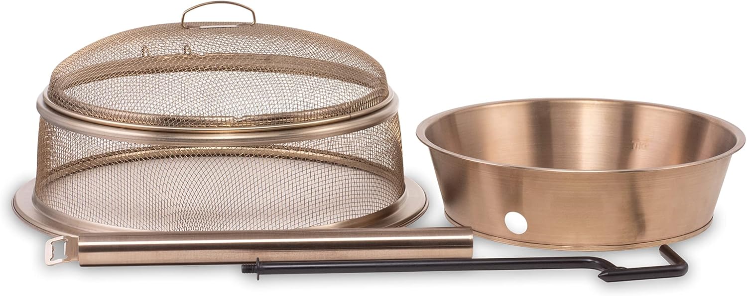 TIKI Brand Patio Fire Pit Heat Deflector, Screen, Poker and 4-Pack Wood Pellets for Smokeless Outdoor Fire Pit, 13.78