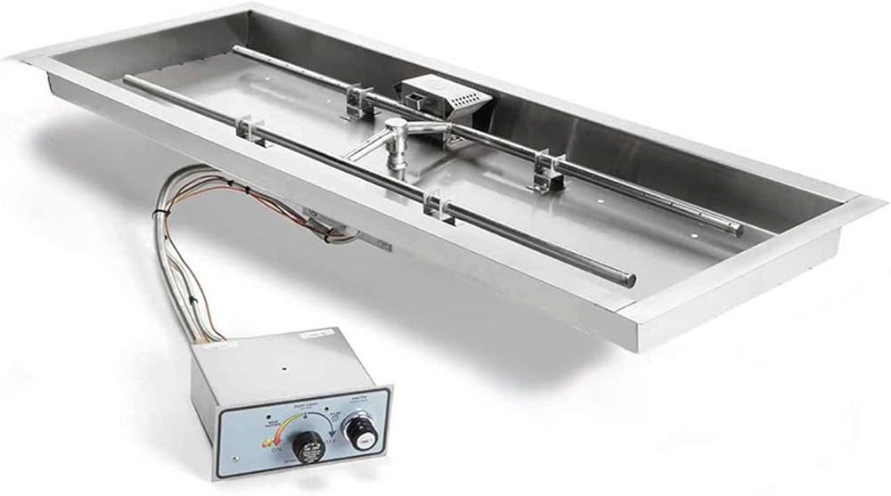 HPC Fire Push Button Flame Sensing Gas Fire Pit Kit, 36x14-Inch Pan 30x8-Inch Burner, Natural Gas (TOR-FPPK36X14-H-FLEX-NG)