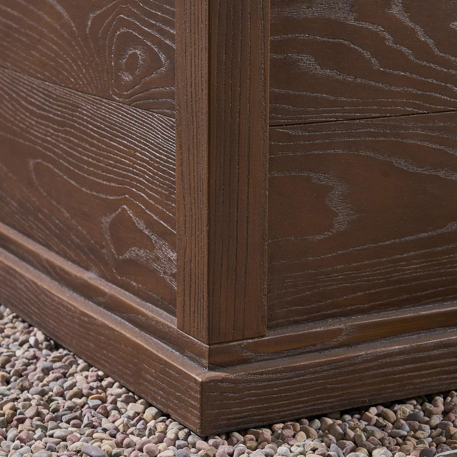 GDFStudio Outdoor 7 Piece Acacia Wood Chat Set with Fire Pit, Teak and Brown