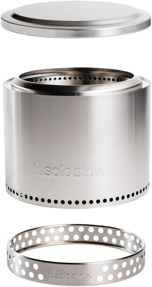 Solo Stove Bonfire Essential Bundle | Smokeless Fire Pit with Stand & Lid, Ideal for 4–6 People | Portable Wood Burning, Removable Ash Pan, Stainless Steel, 16.75