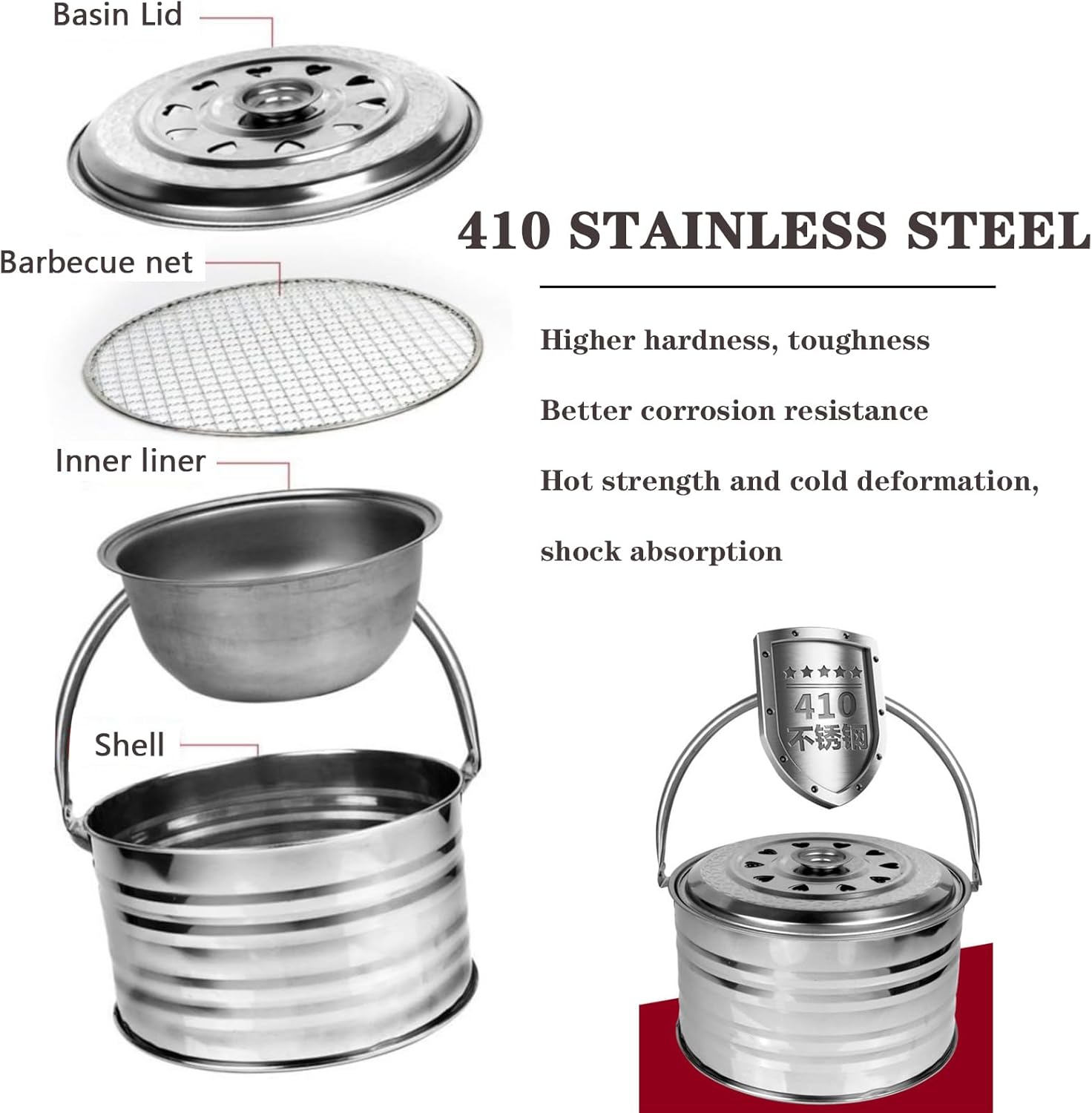 Multifunctional Fire Pit 32 x 20 cm,Stainless Steels,Outdoor Patio Heater for Barbecues,Parties and Camping,Please Select Accessories According to Your Needs (B)