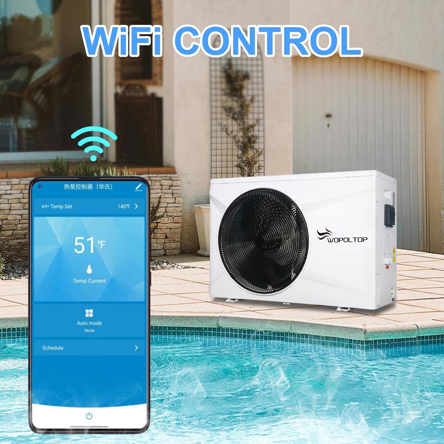 100,000 BTU Full DC Inverter Pool Heat Pump for Swimming Pools, Dual Function of Heating and Cooling, 30KW Electric Pool Heater with WiFi Smart Control via APP, 220-240V, up to 26,000 Gallons