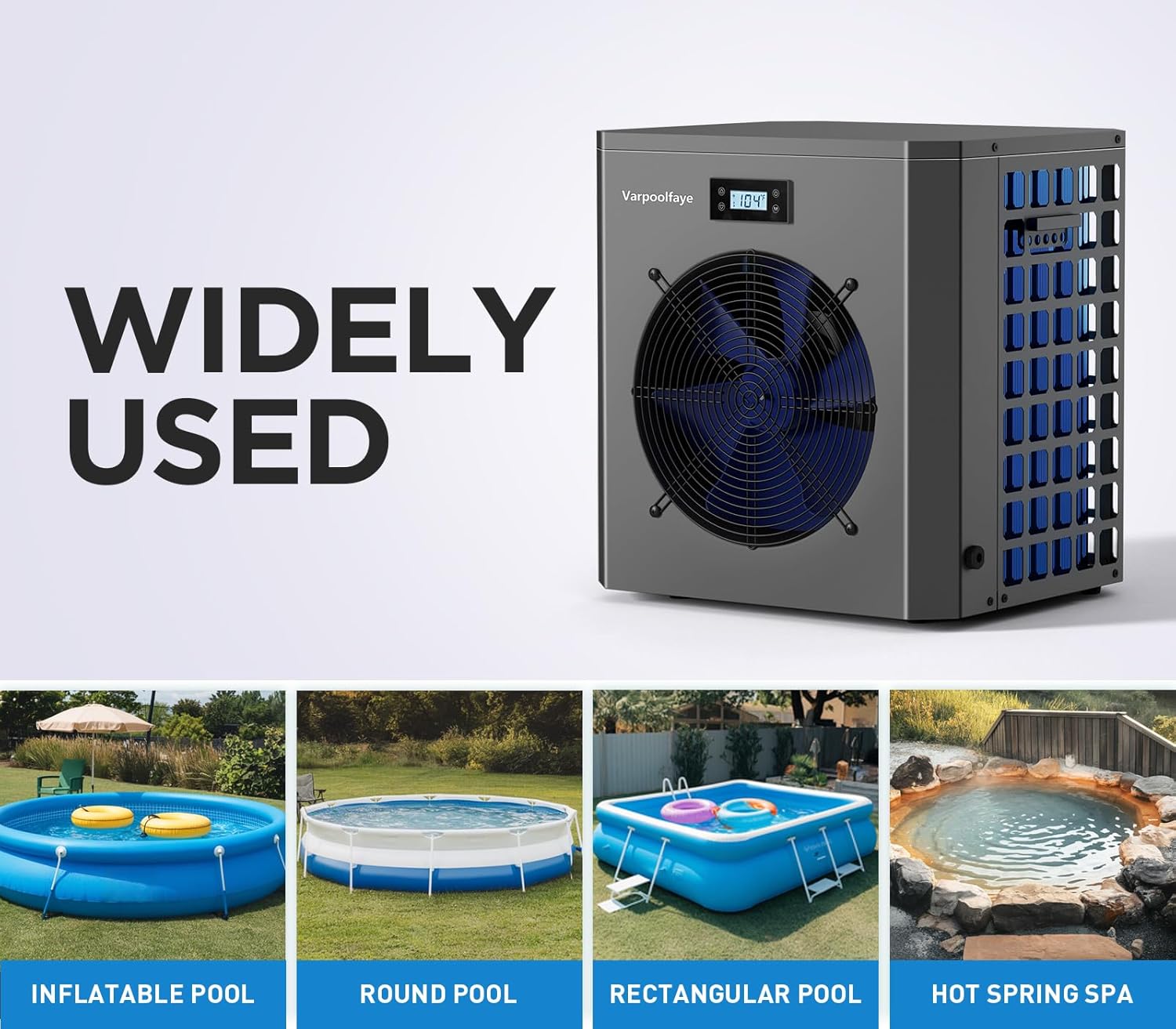 16000 BTU Electric Pool Heater for Above Ground Pool Swimming Pool Heat Pump 5000 Gallon Pool Heater 120V Heating Cooling WiFi Control 60Hz Spa