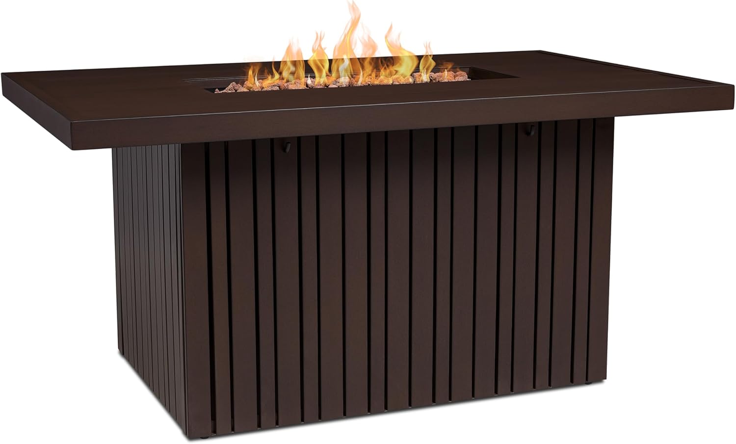 Real Flame Calvin 52in Rectangle Propane Fire Pit Table, 50,000 BTU, Hidden Tank Storage, Aluminum, Push-Button Ignition, CSA Certified, Lava Rock, Storage Cover, Stainless Steel Burner with Lid