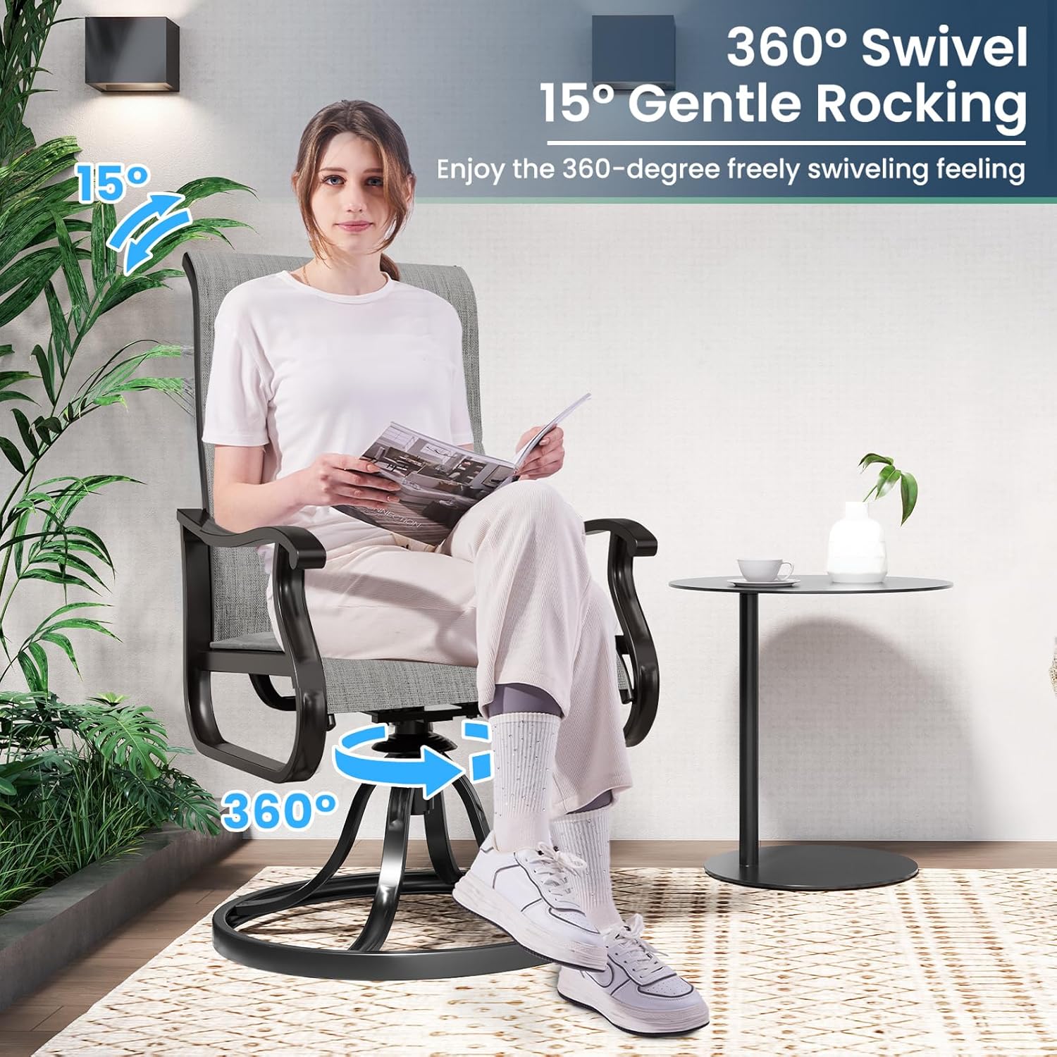 Amopatio 7 Pcs Padded Patio Swivel Chairs and 44