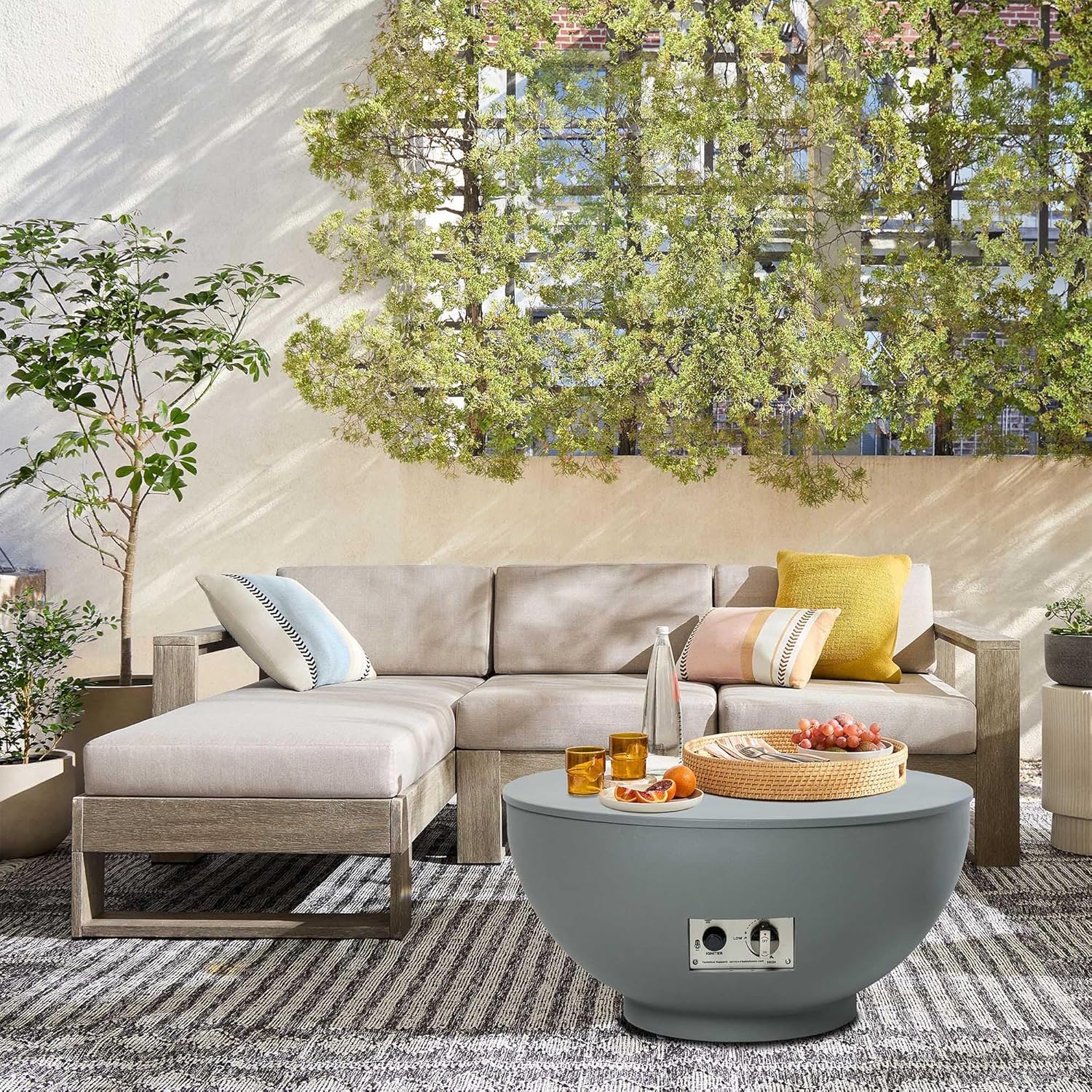 28-Inch Fire Table, 58,000 BTU Oudoor Propane Fire Pit, Patio Round Fire Bowl Gas Firepit with Lid, Lava Rocks, Cover, Pre-Attached 10FT Propane Hose, Gray