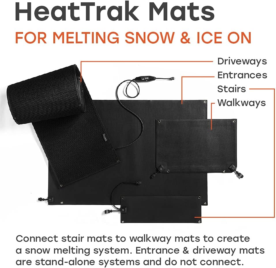 HeatTrak Heated Snow Melting Mats for Entrances - Heated Outdoor Mats - Snow Melting Mats for Winter Snow Removal - Trusted Snow and Ice Melt Products - No-Slip Heating Entrance Mats (24” x 36