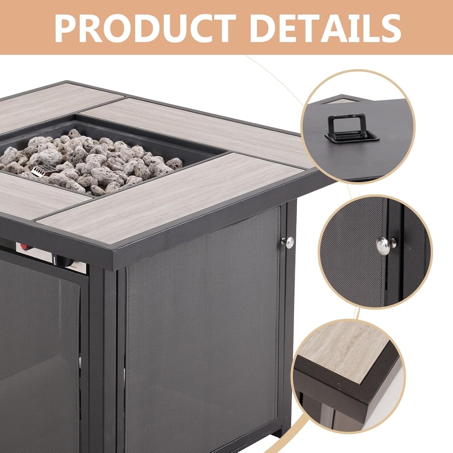 Patio Outdoor Gas Fire Pit Table 32 Inch Btu Rectangle Propane Inch Black Square Steel Natural Finish