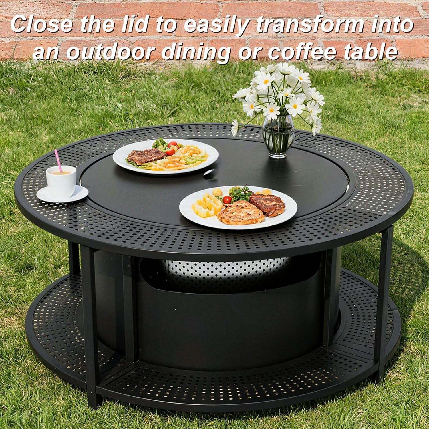 ALAULM 37 Inch Smokeless Fire Pit Tabletop, Stainless Steel Wood Burning Firepit for Outdoor Patio, Includes Weather-Resistant Cover