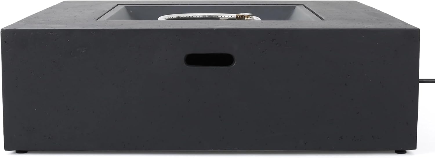 Penau Outdoor 50000 BTU Propane Fire Pit, Modern Dark Gray Concrete Square Firepit with Tank Holder, No Assembly Required, 39.25 x 39.25 x 11.47 Inchs