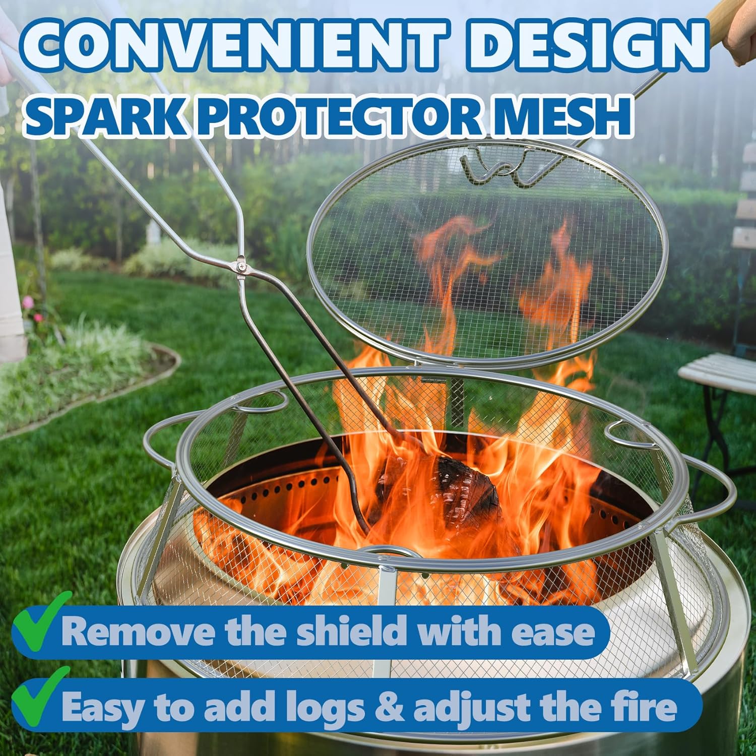 SafBbcue Fire Pit Spark Screen for Solo Stove Yukon Shield Accessories, Stainless Steel Fire Pit Protector Mesh Screen for Solo Stove Yukon Screen Cover, Round Spark Screen with Removal Tools