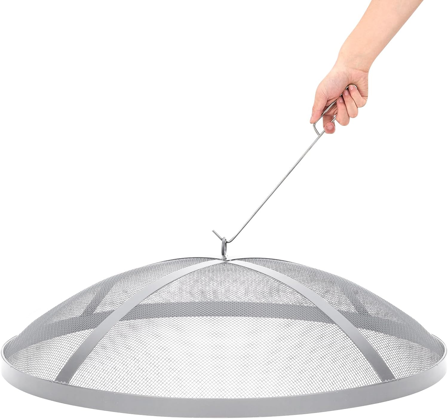 GarveeLife Fire Pit Spark Screen Cover for Campfires - Easy Lift Stainless Steel, Mesh Protector, Guide Rod Included, Outdoor Patio & Backyard Accessory, Silver，18 * 18 * 5 in
