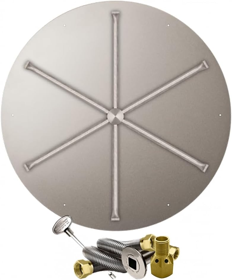 Firegear Match Light Gas Fire Pit Burner Kit (FPB-34DBS31MT-N), Round Flat Pan, Natural Gas, 34-inch