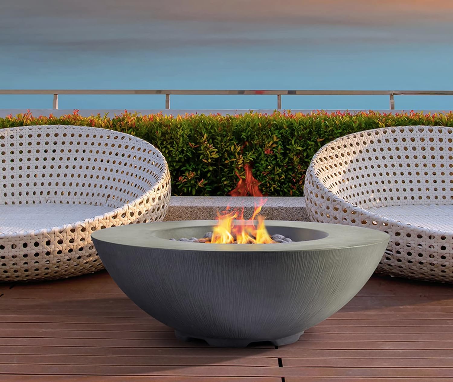 Pyromania Shangri-La Outdoor Concrete Fire Pit Bowl, 41 Inches Round - Propane Model in Slate Gray Color