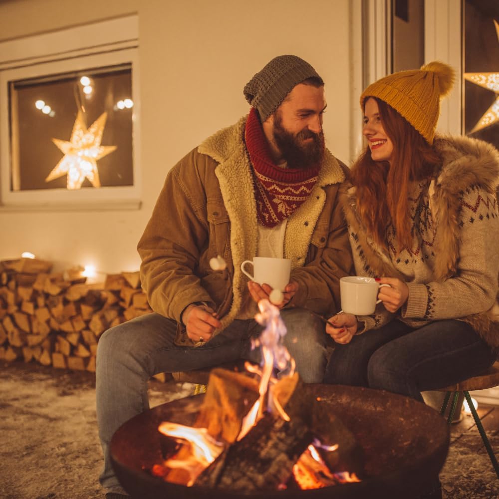 DENKOE Iron Fire Pit Table with Lid, Extra Thick and Heavy Duty Fire Bowl, Deep Round Firepit for Outdoor Bonfire Gatherings, Wood Burning Firepits for Outside Patio, Modern Outdoor Fire Pits