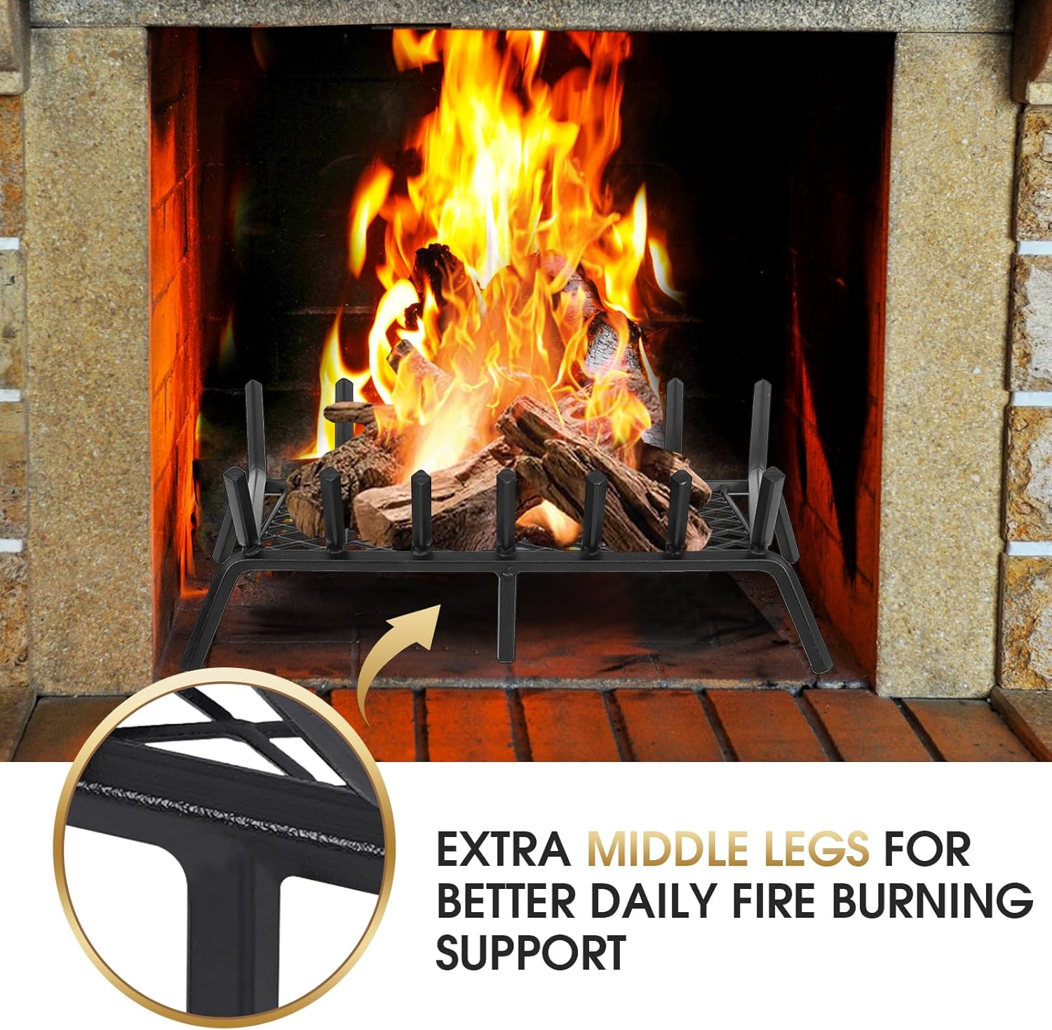 G GOOD GAIN Fireplace Grate with Ember Retainer, 26