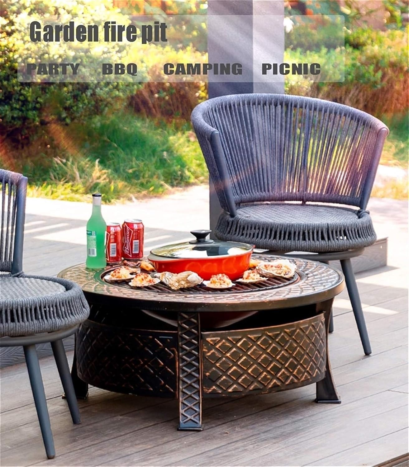 Outdoor Fire Pit 32-inch Bonfire Pit, Wood Burning Fire Bowl, Grill with Mesh Spark Screen Cover Grate Poker (Color : Style 1) (Style 1)