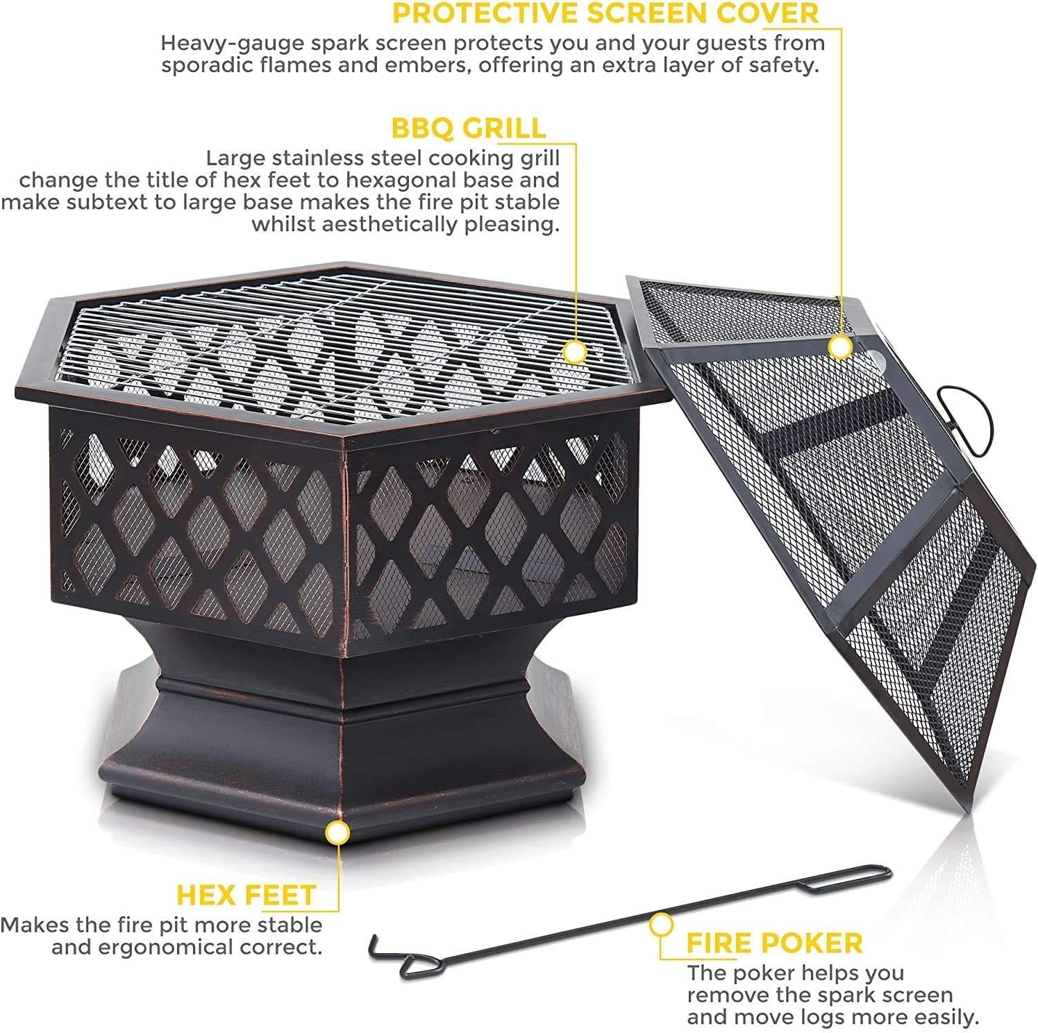 Large Retro Fire Pit,Black Cast Iron Brazier Heater,Multifunctional Camping Bowl BBQ,for Backyard,Camping,Picnic,Bonfire,Garden