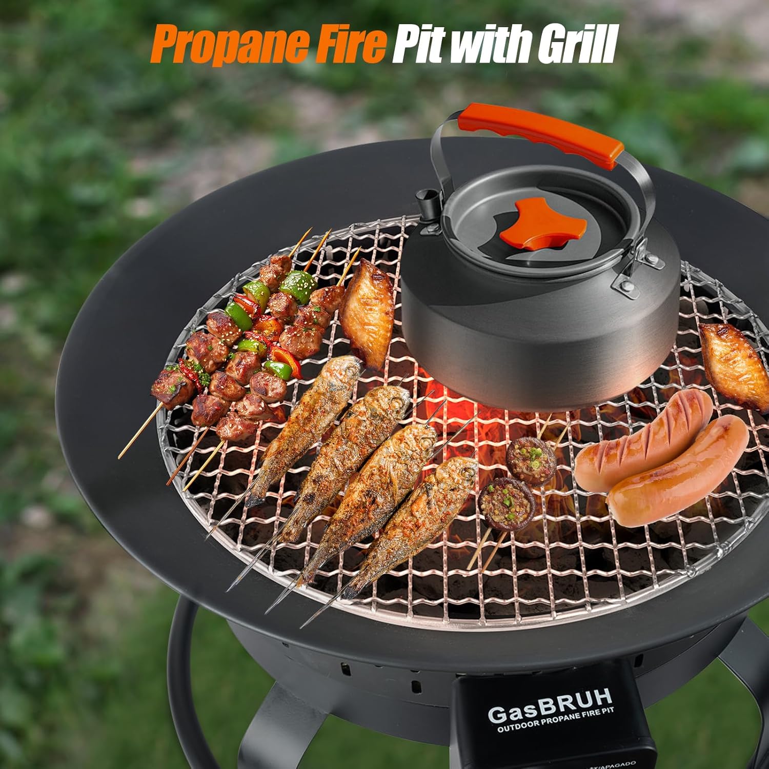 19″ Outdoor Portable Propane Fire Pit with Grill Grate, Cover&Carry Kit,Fireplace,60,000 BTU Camping Propane Firepit,Portable Gas Fire Pit for Outside Patio,Camping,RV,Smokeless Gas Firebowl