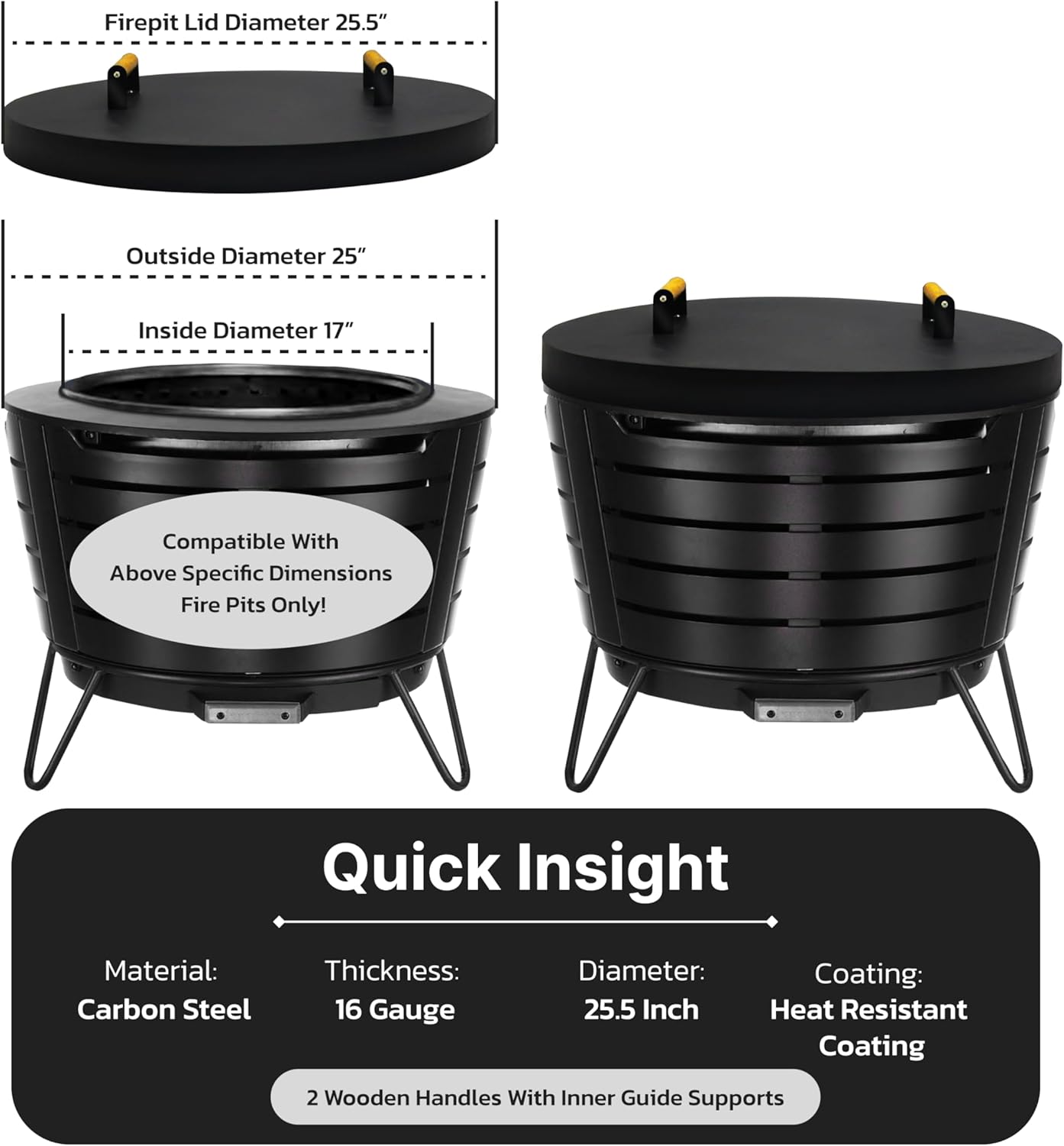 FEBTECH Firepit Lid Round 25.5 inch Compatible for 25