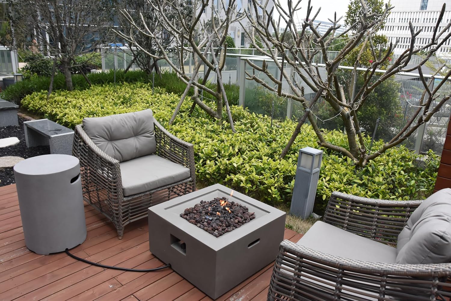 AMS Fireplace | Modeno | Ridgefield | Firepit Table | Cover and Lava Rocks Included | (Fuel; Natural Gas - Light Gray)