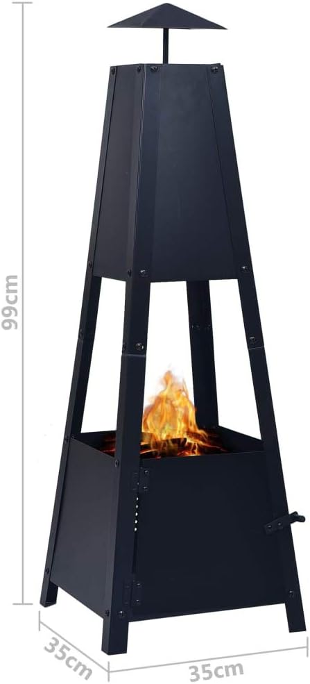 Black Steel Fire Pit 35 x 35 x 99 cm Outdoor Fire Pit Garden Fire Pit Fire Bowl Black for Garden Terrace