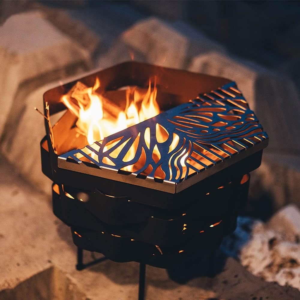 Wood Burning Stove - Portable Bonfire Fire Pit With Stand,Outdoor Firepit & Campfire Grill,for Outside Patio Backyard Cooking Camping(Black,Medium)