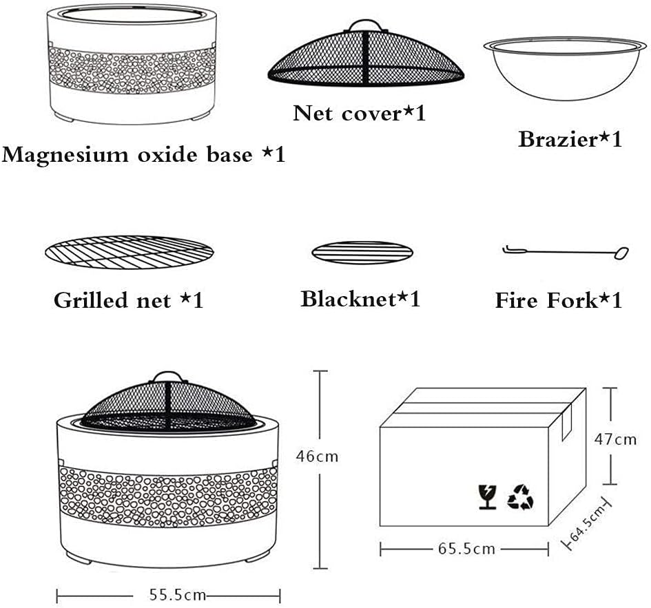 Small Firepit, Large 3 in 1 Fire Pit with BBQ Grill Shelf, Edging of Artificial Stone for Outside Patio, Decking, Lava Rocks