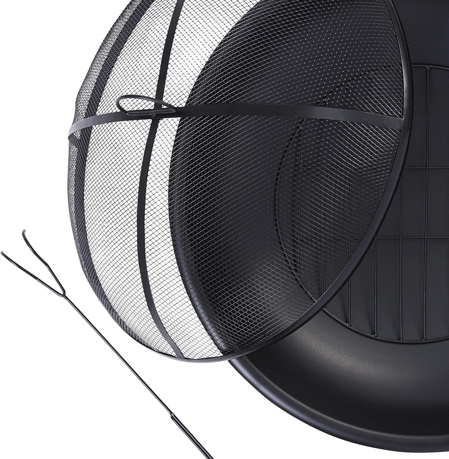 26-Inch Round Iron Outdoor Wood Burning Fire Pit with Spark Screen & Poker, Portable for Patio, Backyard, and Camping