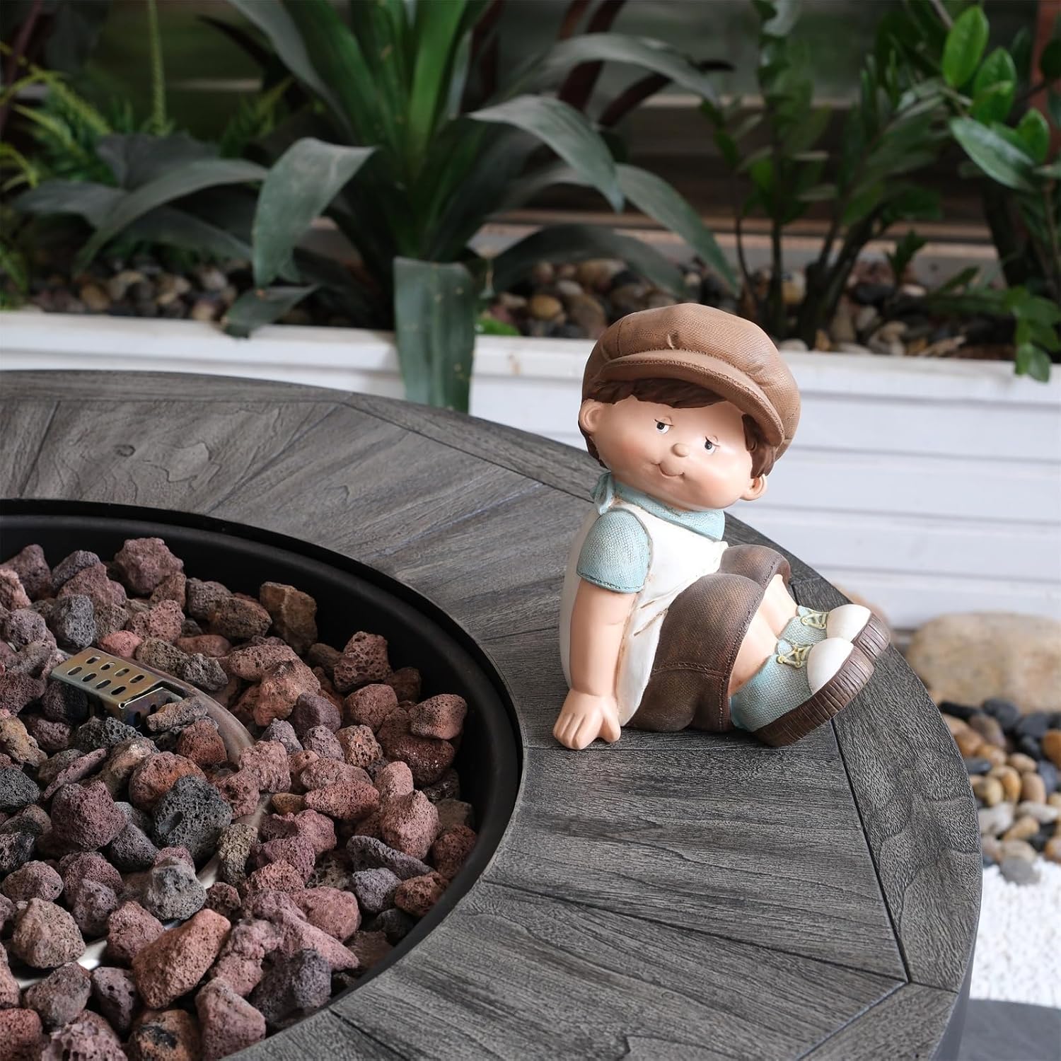 Penau Outdoor Propane Fire Pit, Square Gas Fire Pit Table 50,000 BTU, Concrete Fire Table with Lava Rocks & Waterproof Cover