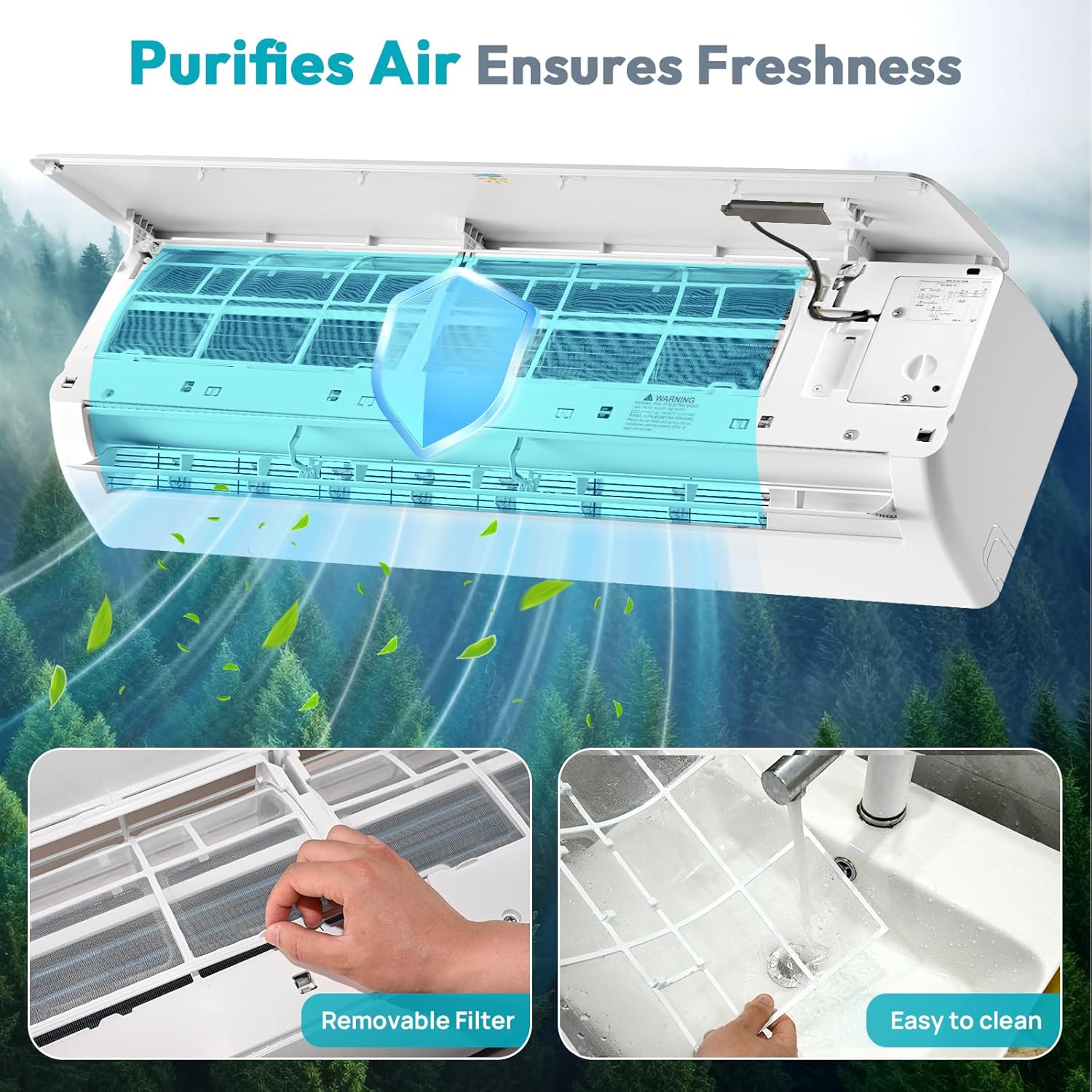 18000 Mini Split AC/Heating System - 19 SEER2 Mini Split AC Unit Inverter Heating and Cooling, 230v Energy Efficient Ductless Air Conditioner Up to 1250sq.ft, 24H Timer, Installation Kit