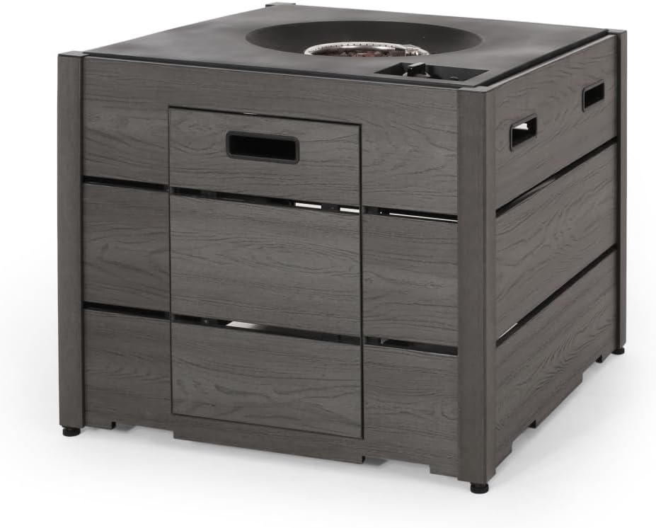 Square WPC Fire Pit Base for Outdoor Patios, Durable Weather-Resistant Wood-Plastic Composite Stand for Fire Pits