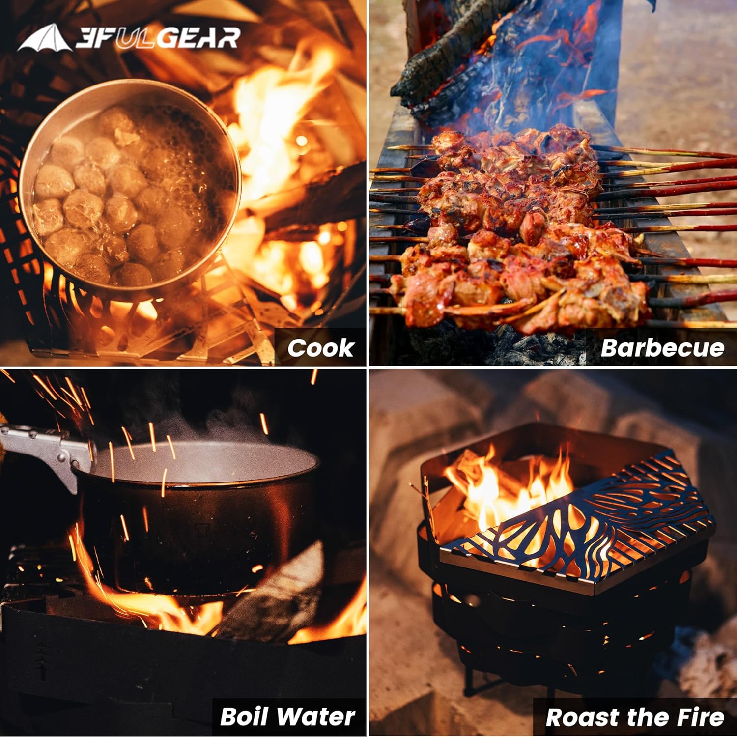 Fire Pit, Halo Fire Place Outdoor Portable Wood Fire Pits Includes A Grill, A Bag, Hexagonal Fireplace for Patio Camping Gift (Stainless Steel Firepit with a Grill, Large)