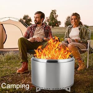 27 Inch Smokeless Fire Pit Outside, Large Stainless Steel Fire Pit with Removable Stand and Ash Pan, Portable Outdoor Fireplace, Perfect for Bonfire, Camping, Picnic, Family Gatherings