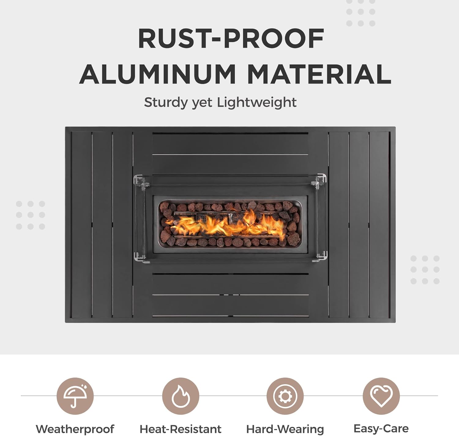 Wisteria Lane 54.3” Outdoor Patio Aluminum Fire Pit Table, 50000 BTU CSA Certified Propane Gas Fire Pit, Rectangular Fire Table w/Stainless Burner, Lava Rock, Waterproof Cover