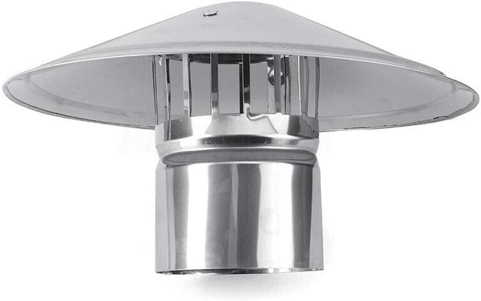 Chimney Cowl Cap, Stainless Steel Roof Smoke Tube Anti Downdraught Bird Guard Top, for All Fuel Types Protector, Rain and Snow Cover Pot, Umbrella Shape (200mm/7.9inch)