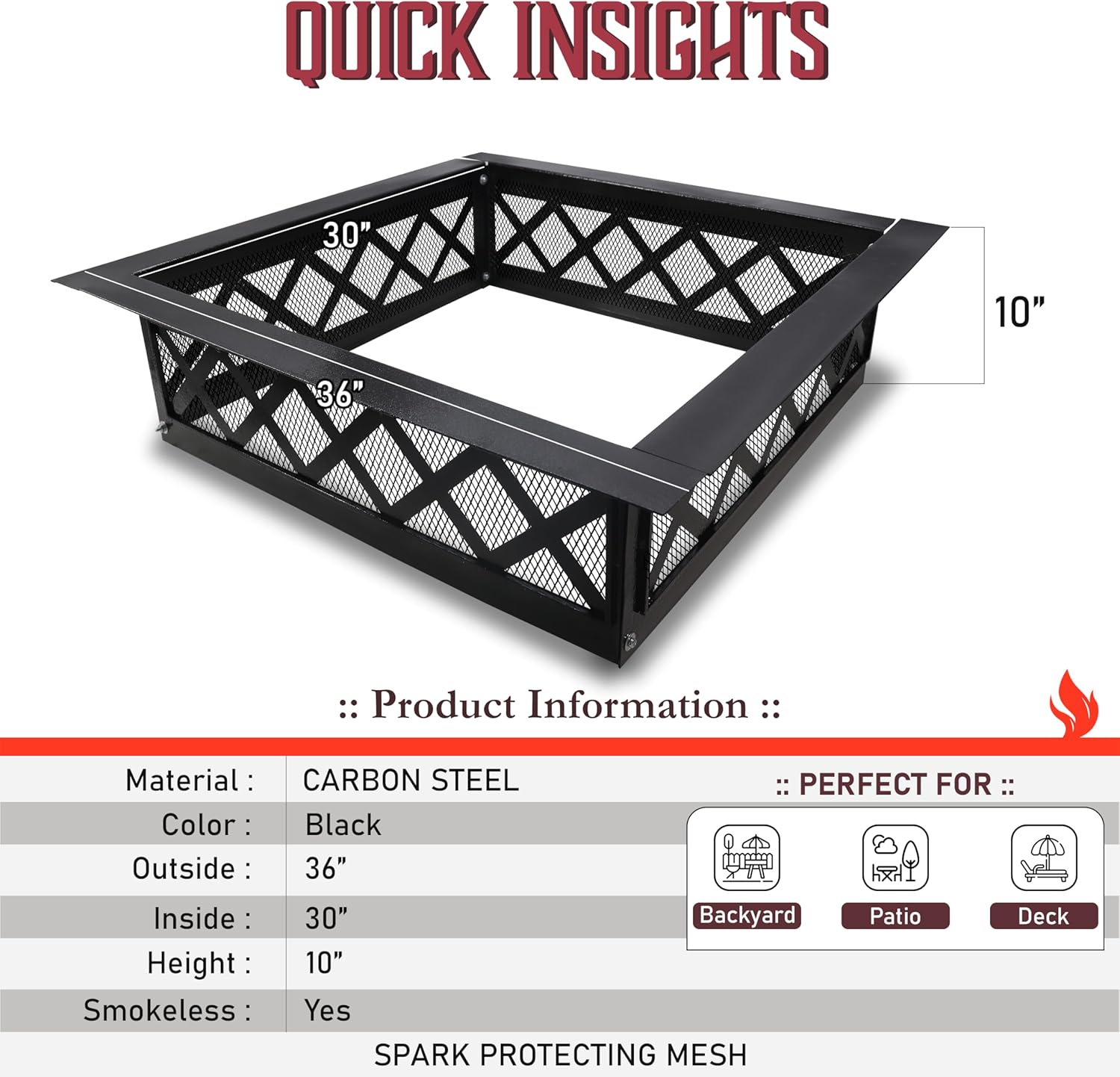 SIMOND STORE Smokeless Fire Pit Insert Square - 36