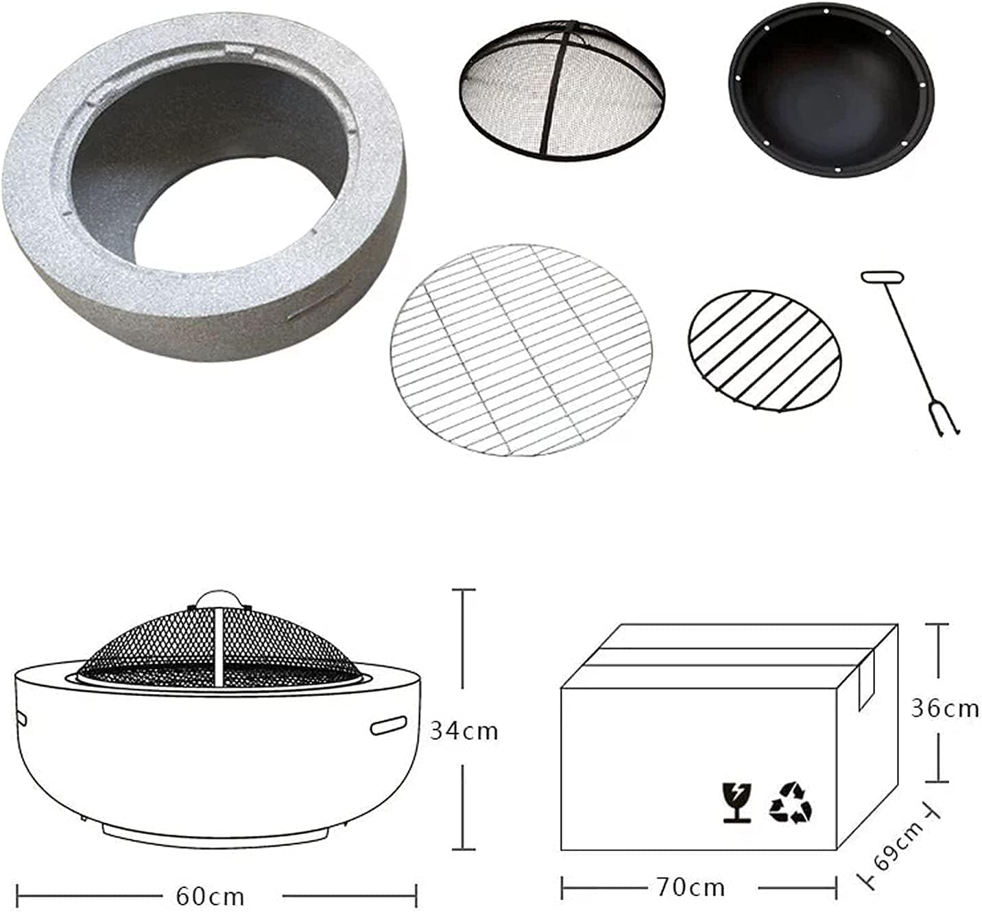 3 in 1 Garden Fire Pit with BBQ Grill Shelf, Multifunctional Fire Pit for Heating/BBQ for Heating/BBQ Fire Bowls