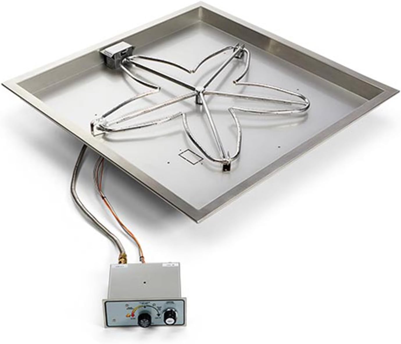 HPC Fire Push Button Flame Sensing Gas Fire Pit Kit (TOR-FPPK36-SQBL-FLEX-LP), 36x36 Pan, 30