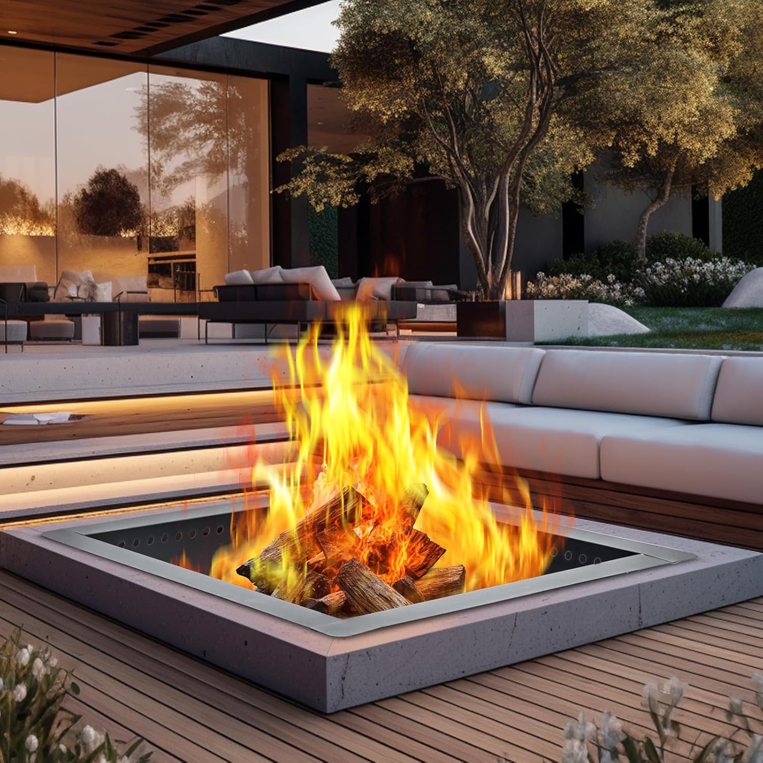 42 inch Outdoor Fire Pit Liner, Square Heavy Duty Fire Pits, Rim Insert Firepit for Outside, DIY Campfire Fireplace