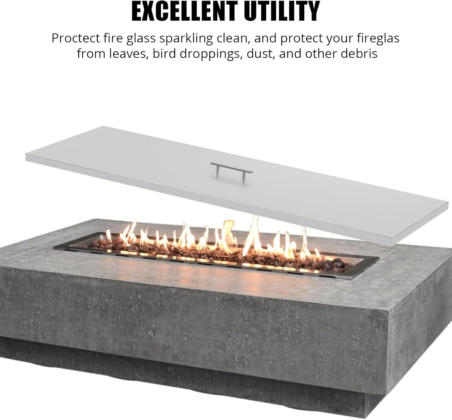 GarveeLife Stainless Steel Fire Pit Cover – 51 x 17 Inch Rectangular Metal Fire Pit Cover, Fits 48 x 14 Inch Fire Pit Fire Pit, Carrying Handle, Heat Resistant Fire Pit Burner Cover for Outdoor Patio