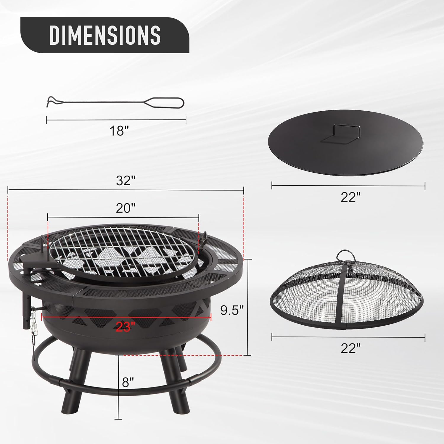 Outdoor Fire Pit with Cooking Grate, Wood Burning Fire Pit Portable for Camping, Patio, Deck or Backyard